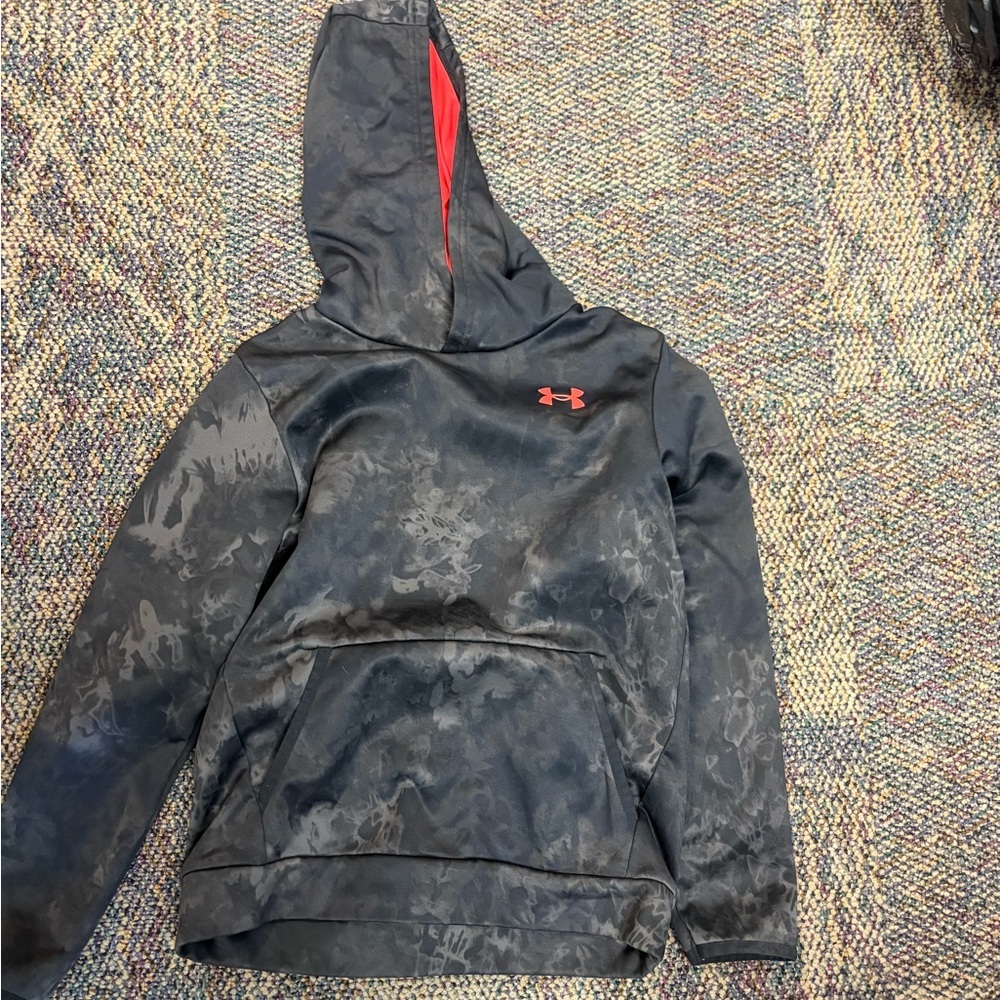 Under Armour Black Hoodie with Red Logo and Hood Lining - Kids